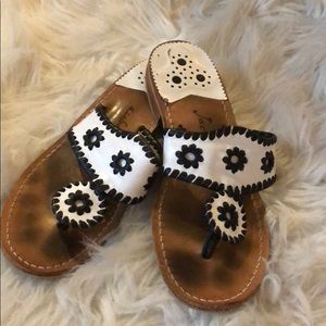 Jack Rogers, black and white custom sandals.